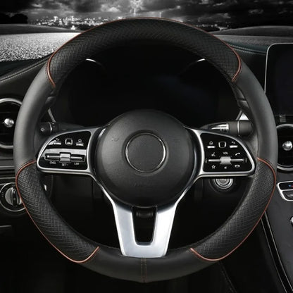 All Seasons Leather Diamond Steering Wheel Cover Universal Fit for 14 .5-15 Inch Durable Leather Cover Anti-Slip Veins Design Beauty World Shop