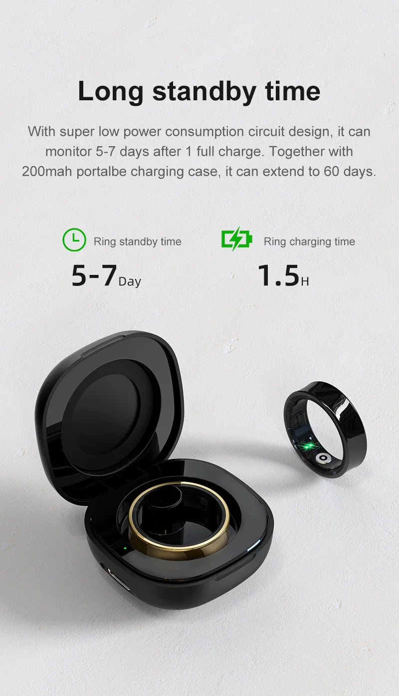 R09 Smart Ring Men Women with Charging Case,Heart Rate Blood Oxygen,Skin Temperature Monitor,5ATM Waterproof For Android iOS Beauty World Shop