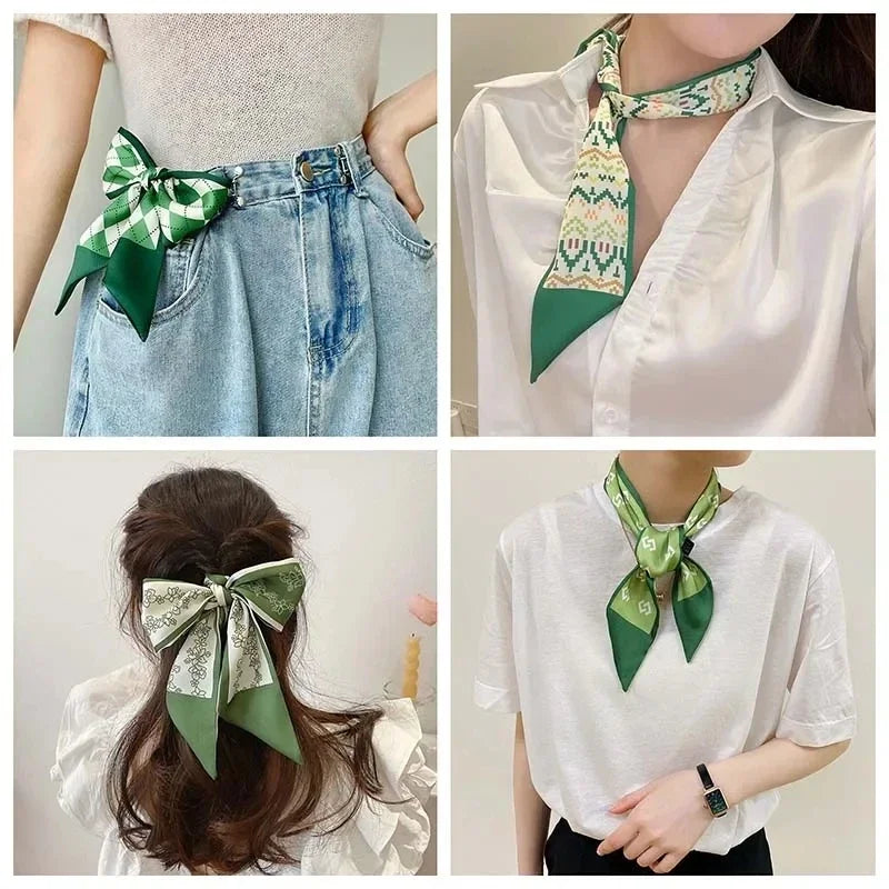 5pcs/set Series Silk Satin Scarf Women Cloth Hair Bands Headdress Accessories Lady Scarves Ribbon Neck Ties for Bag Handle Beauty World Shop