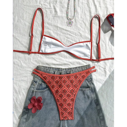 S - XL Flowers Printed High Leg Cut Bikini Female Swimsuit Women Swimwear Two-pieces Bikini set Bather Bathing Suit Swim V6965 Beauty World Shop