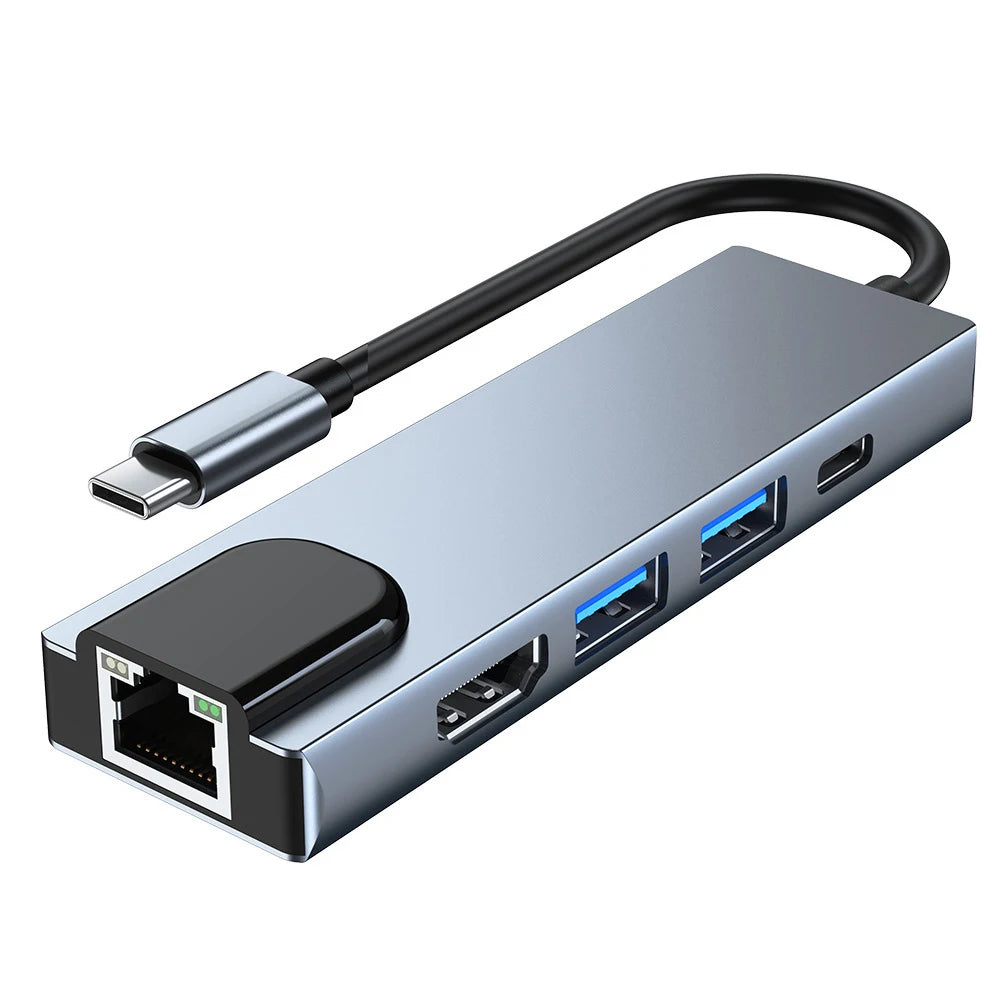 Usb 5 In 1 Type-C 3 1 To 4k HdTV Hub Adapter With Sd Tf 100M Rj45 Car d Reader Pd Fast Charge For Macbook Notebook Computer Beauty World Shop