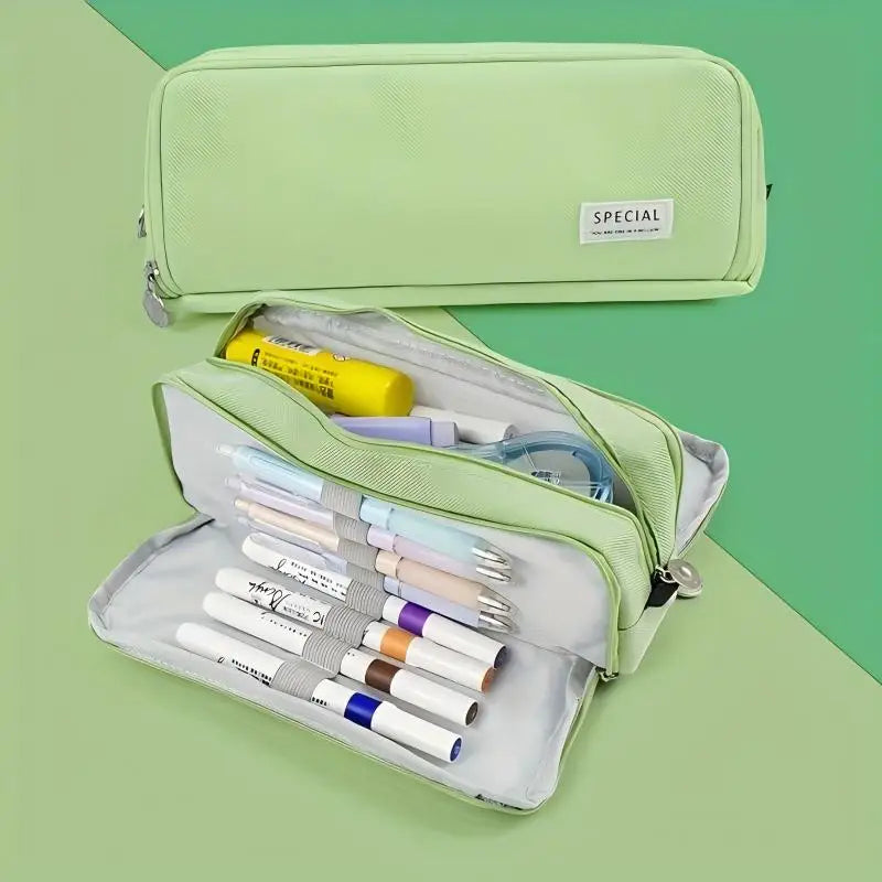Pencil Case Large Space Storage 3 Compartment Pouch Double Side Opened Student Stationery Desk Organizer School Supplies Beauty World Shop