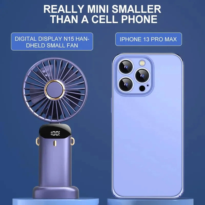 Handheld Mini Fan Foldable Portable Neck Hanging Fans 5 Speed USB Rechargeable Fan with Phone Stand and Display Screen 1800mAh Beauty World Shop