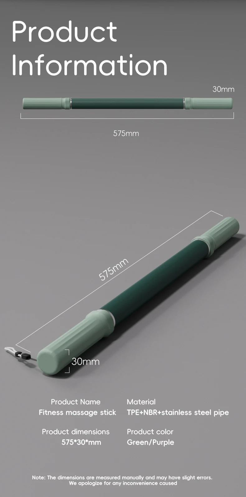 Massage Stick Portable Roller, Handheld, Deep Tissue Foam Roller, Body Massage and Myofascial Release Tool for Legs, Neck, Calve Beauty World Shop