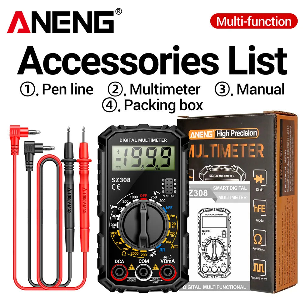 ANENG SZ308 Digital Multimeter   AC/DC Current Meter Voltage Resistance Meter Electrician LCD Backlight Ohm Square Wave Test Beauty World Shop