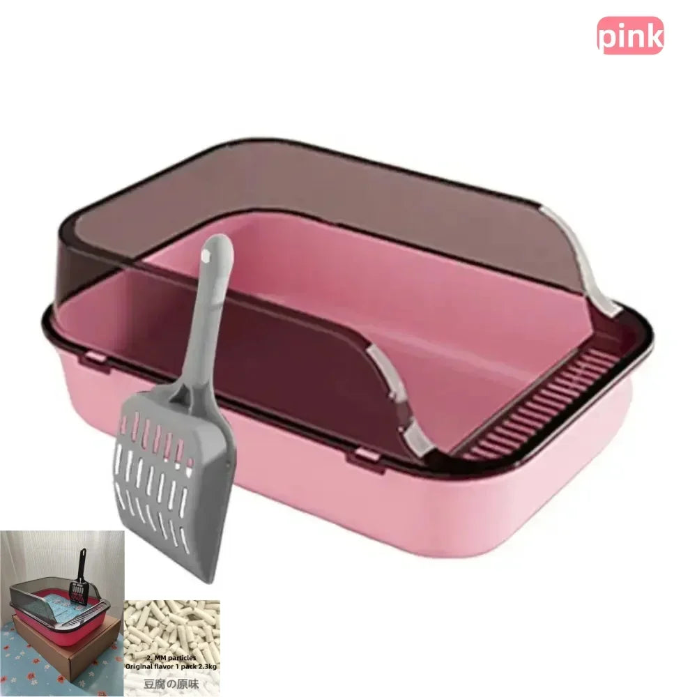 Cat Litter Box Set Large Fence Semi Enclosed Cat Litter Box Thickened Cat Toilet with Cat Litter Scoop Pet Supplies Cat Litter Beauty World Shop