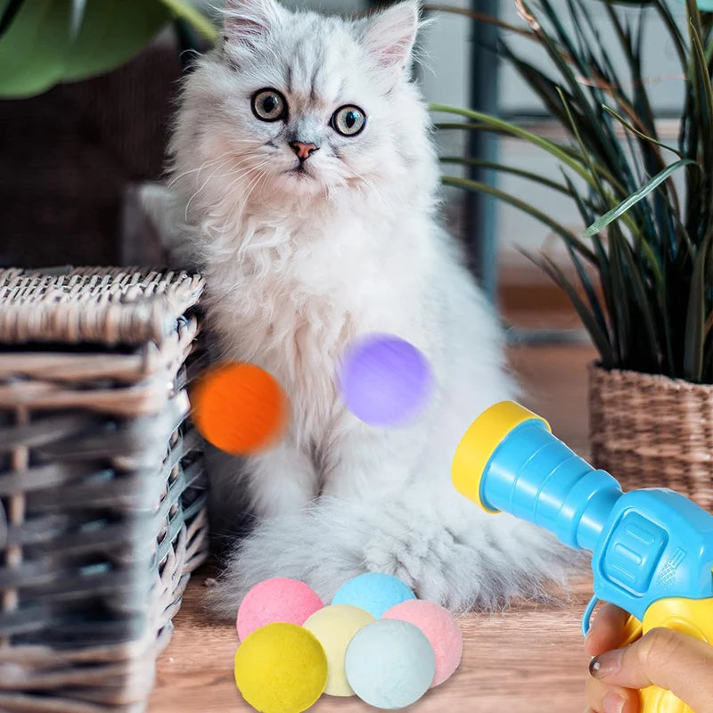Cat Toys Interactive Launch Training Toy For Pet Kitten Creative Mini Shooting Gun Games Stretch Plush Ball Toys Pet Supplies Beauty World Shop