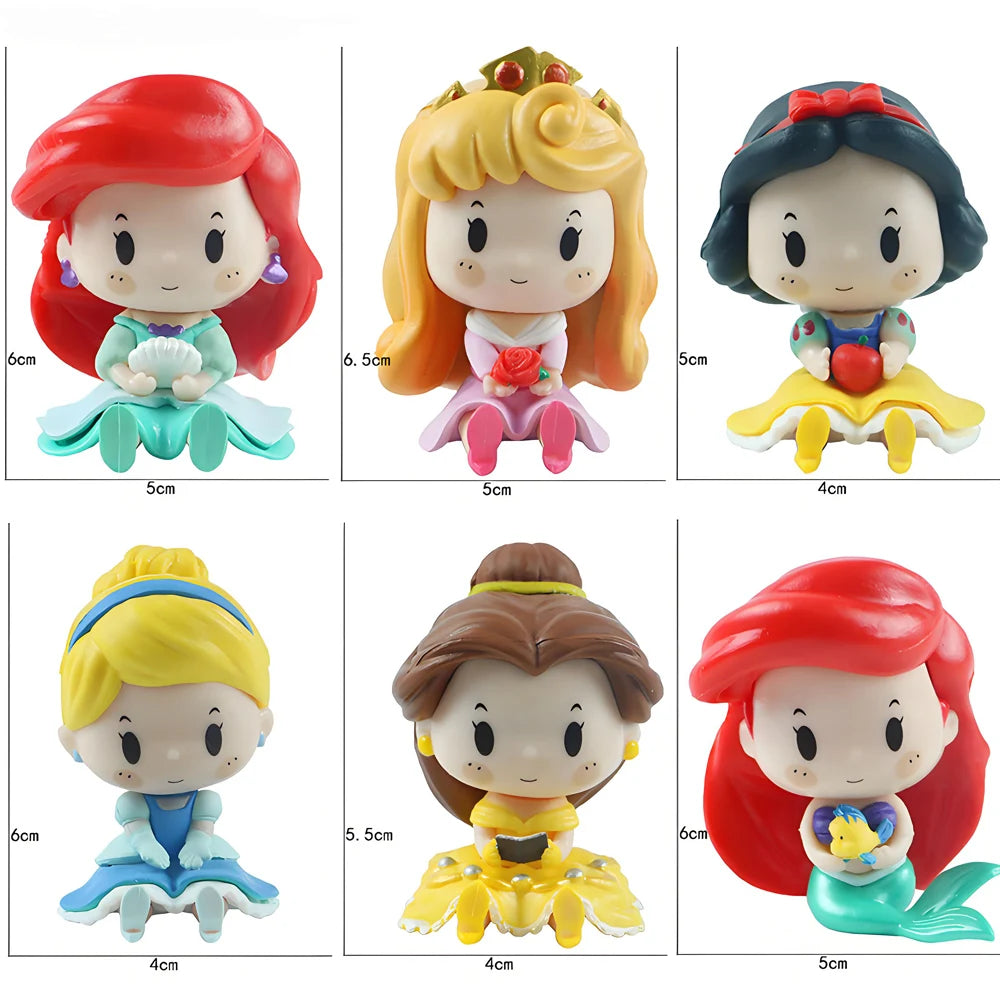 6 Pcs/Set Kawaii Fairy Tale Princess Snow White Cinderella Vinyl Bell Ariel Action Figure Model Toys Gift Beauty World Shop