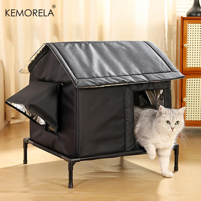 KEMORELA Elevated Pet House-Bed with Cooling Pads, Moisture-Proof Design for Indoor/Outdoor Use, Fits Small/Medium Pets