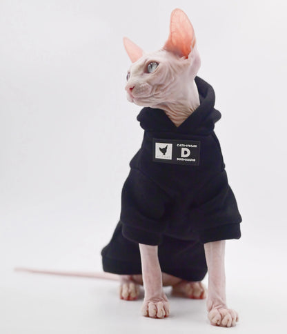 DUOMASUMI Cat Hoodie for Hairless Breeds - Fashion Spring/Fall Pullover for Sphynx, Devon Rex, Cornish Rex& Abyssinian Cats