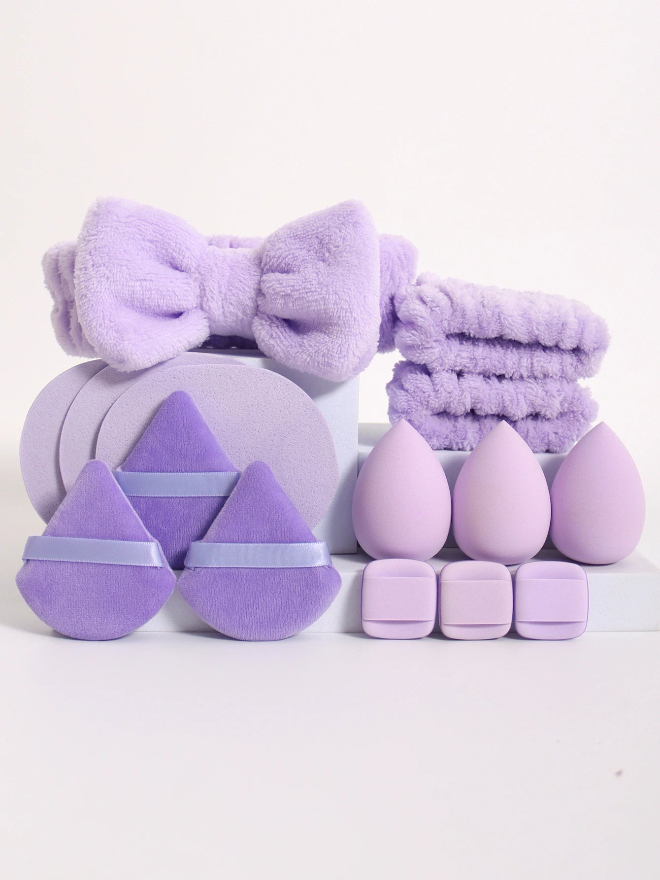15Pcs Multi-Colored Fluffy Headband and Makeup Sponge Set-Sweet Style, Perfect Beauty Assistant Beauty World Shop