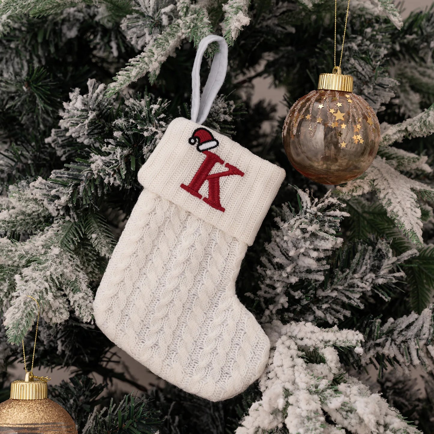 1PC A-Z Letter Hanging Christmas Stockings Knitted Socks  Christmas Tree Hanging for Family Party Decoration Beauty World Shop