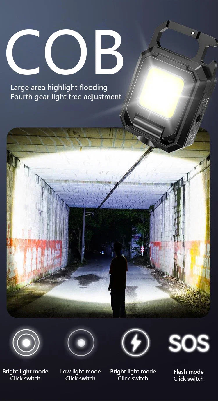 XPE Pocket Work Light 1000LM COB LED Mini Keychain Light USB Rechargeable Flashlight IPX4 Waterproof for Outdoor Camping Hiking Beauty Fashion