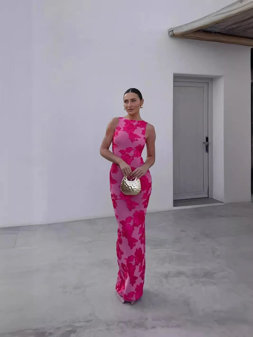2024 New Elegant Women Sleeveless 3d Flowers Party Dress Embroidery Mesh Slim Hip Package Female Fshion Maxi Dresses Robe Beauty World Shop