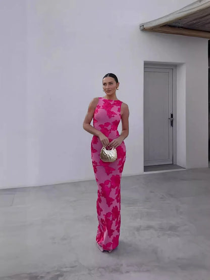2024 New Elegant Women Sleeveless 3d Flowers Party Dress Embroidery Mesh Slim Hip Package Female Fshion Maxi Dresses Robe Beauty World Shop