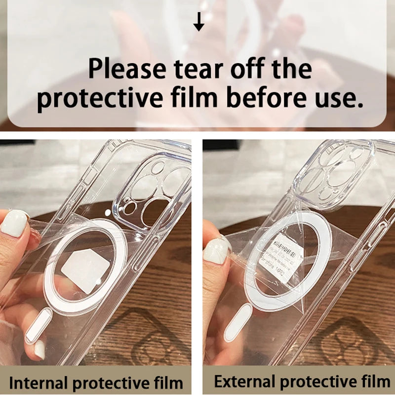 For Magesafe Magnetic Transparent Wireless Charge Case For iPhone 11 12 13 14 15 16 17 Air Pro Max Plus Mini Shockproof PC Cover Beauty World Shop