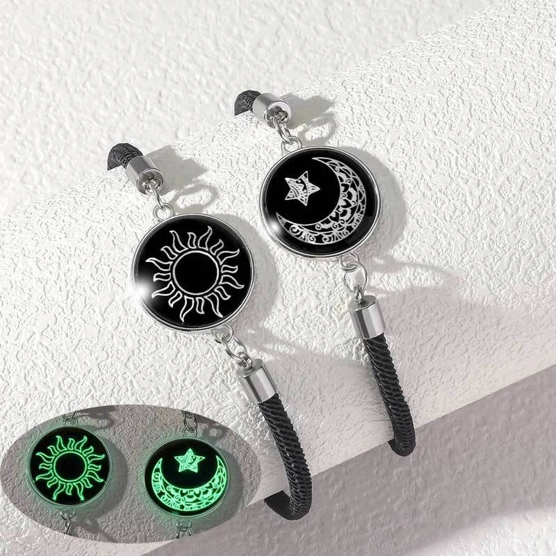 Romantic Luminous Sun Moon Couple Bracelets for Women Men Handmade Braided Rope Matching Bracelet Valentine's Day Jewelry Gifts Beauty World Shop