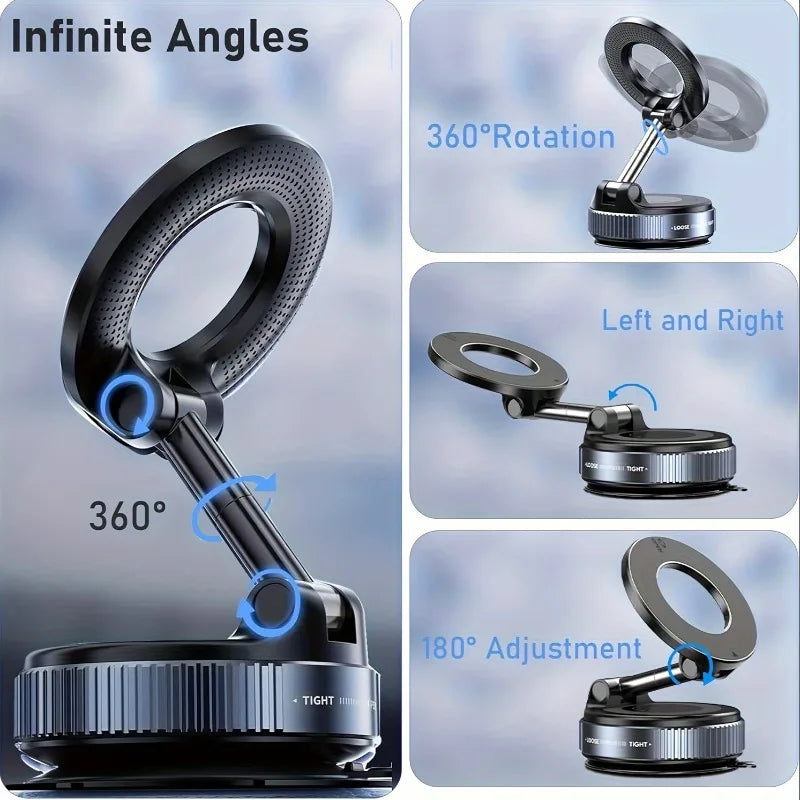 Upgraded Foldable Magnetic Car Phone Holder – N52 Magnet, 360° Rotatable, Dashboard Suction Cup, ABS, with Wrench & Mount Pad Beauty World Shop