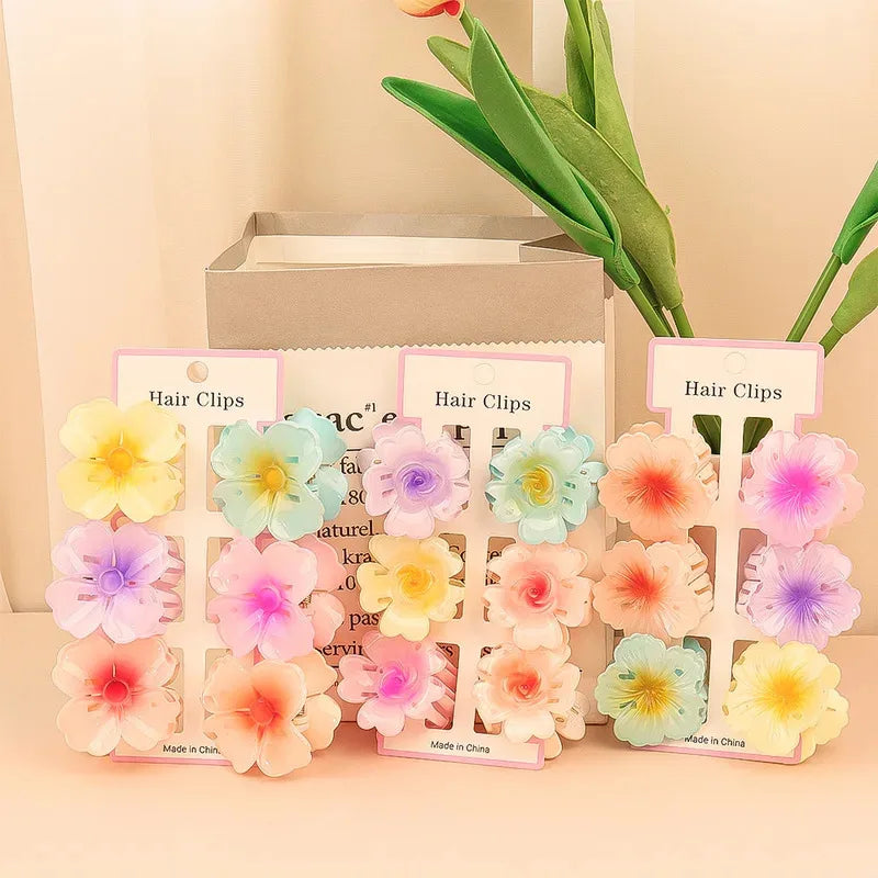 6PCs fashion colorful transparent flower small hair claw clips clamp hairpin Barrette for thick thin hair accessories for women Beauty World Shop