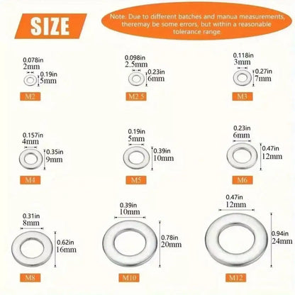 360/580pcs 304 Stainless Steel Flat Washers Set, Perfect For Home Decor, Factory Repair, Kitchens, Shops & More Beauty World Shop