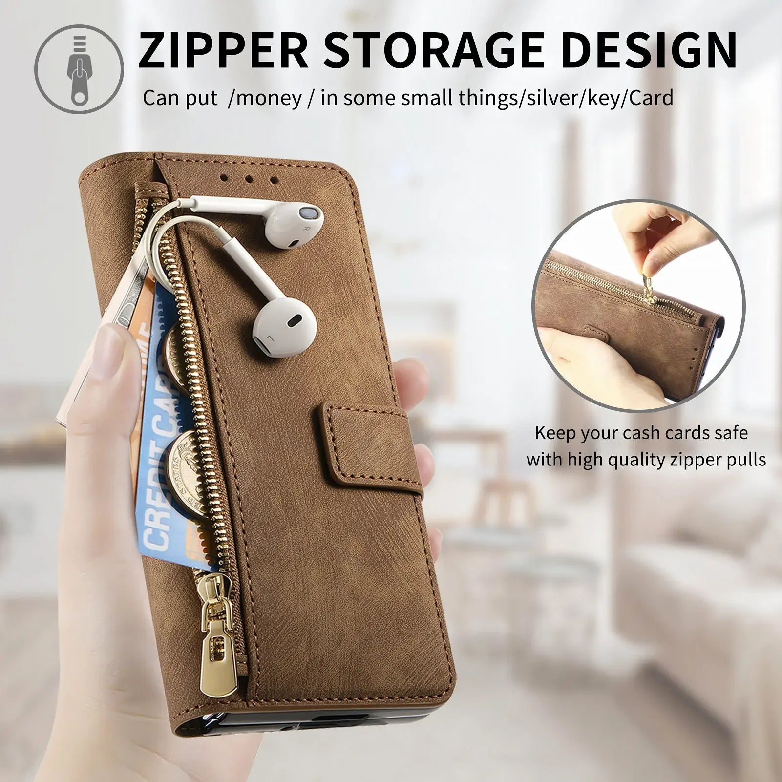2 in 1 Magnetic Zipper Cards Solt Wallet Leather Case For Samsung Galaxy Z Fold 8 ultra 7 6 5  Wireless Charging Bag Purse Cover Beauty World Shop