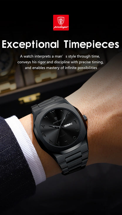 POEDAGAR Original Luxury Men's Watch Waterproof Week Date Fashion Men Wristwatch Quartz Stainless Steel Man Watches Reloj Hombre Beauty World Shop