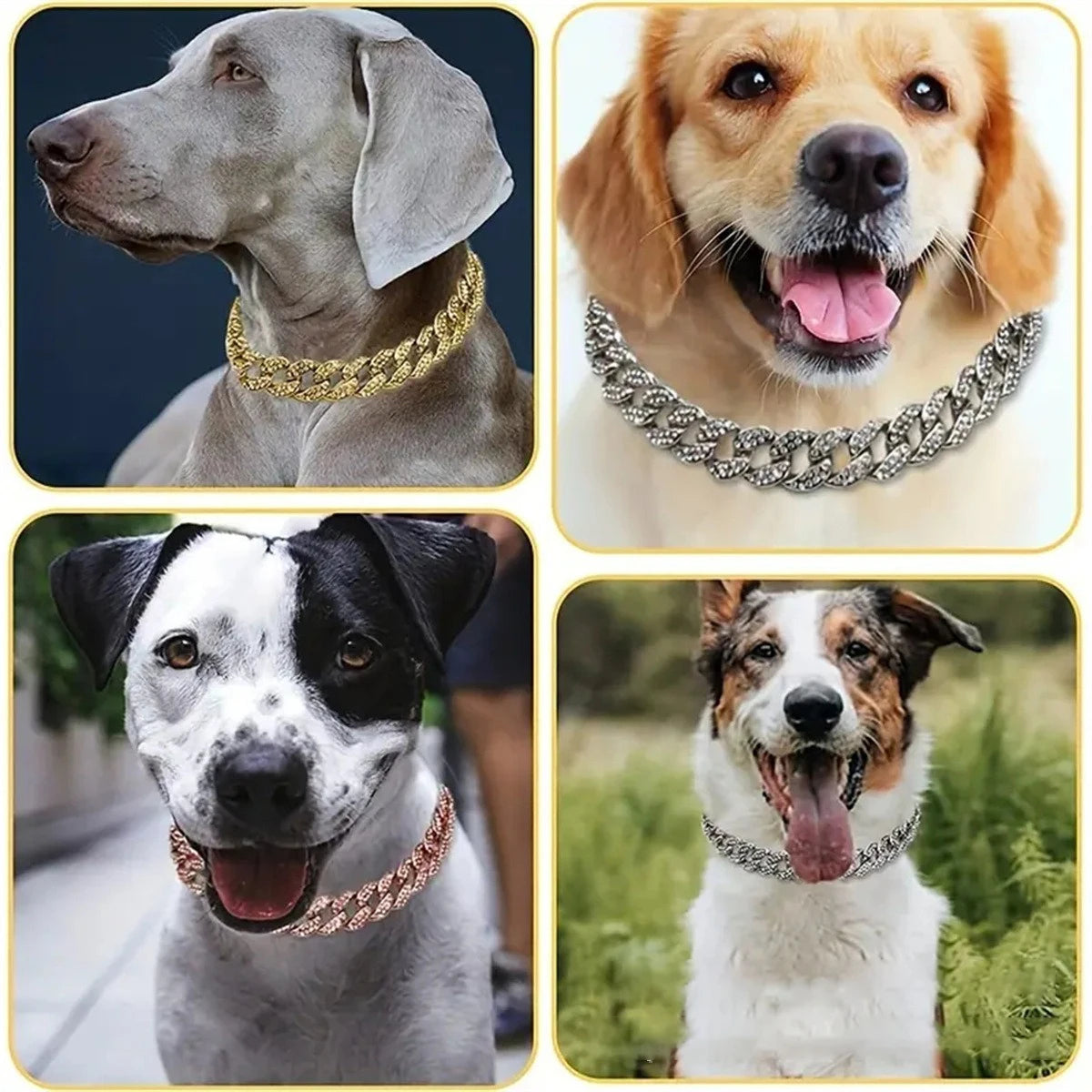 New Style Pet Collar Necklace Cat Dog Full Diamond Cuban Chains Dog Chains Lock Buckle Gold Silver Rose Gold Pet Supplies Beauty World Shop