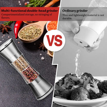 2-in-1 Adjustable Pepper Salt Grinder - Rustproof Stainless Steel Manual Mill with Double Heads & Coarseness Control Beauty Trend Shop