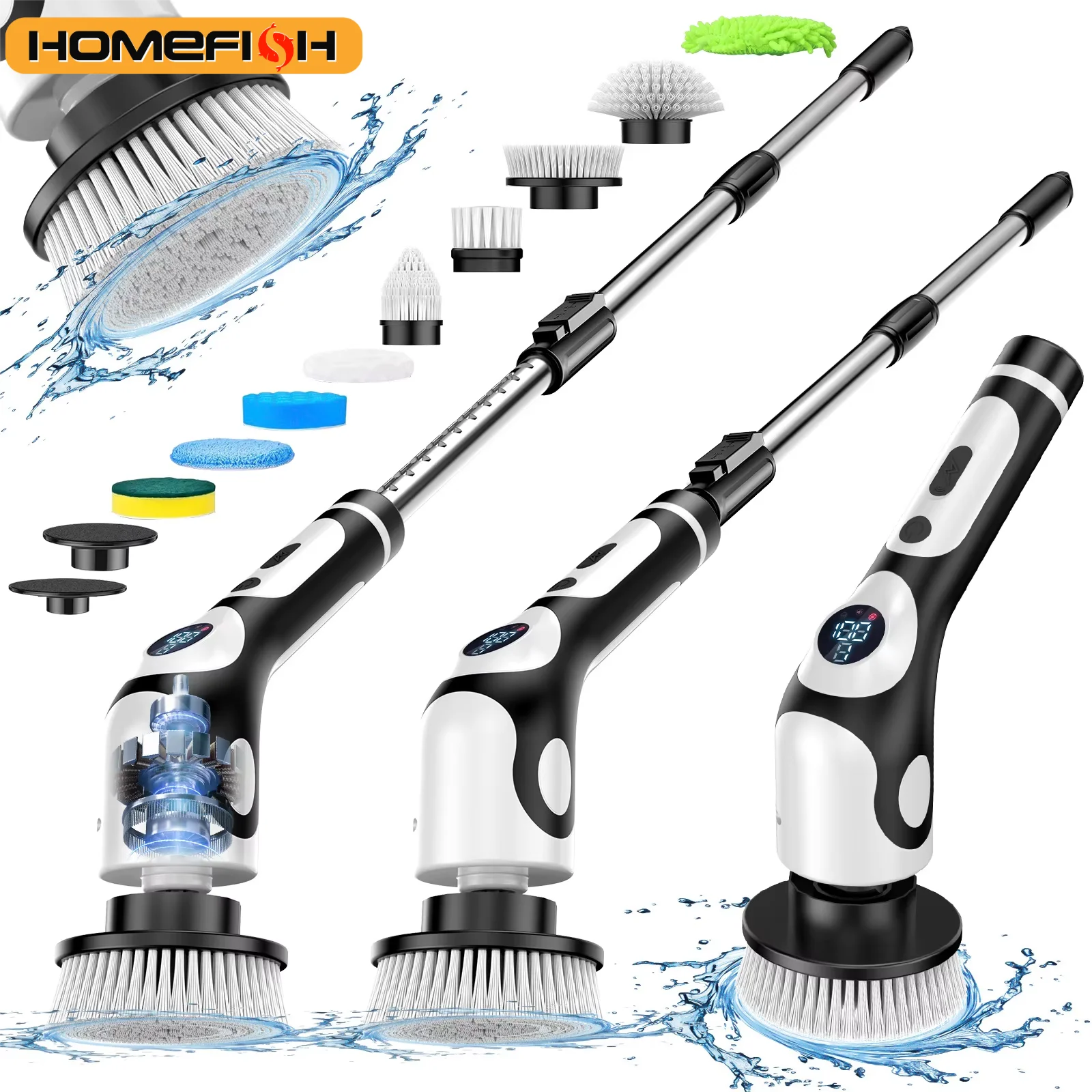 HOMEFISH Multifunctional Electric Cleaning Brush Voice Rechargeable Smart Rotary Cleaning Brush Kitchen Cleaning Brush Beauty World Shop