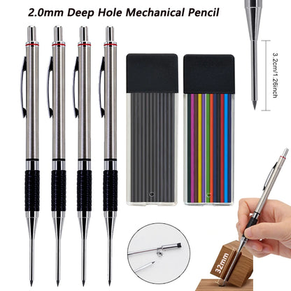 New Deep Hole Woodworking Mechanical Pencil, 2.0mm Anti Slip Soft Set Grip Handle Automatic Pencil Engineer Drawing Marking Tool Beauty World Shop