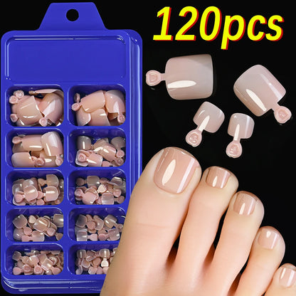 120Pcs 9-Colors French Fake Toenails Summer Short Sqaure Press On Toe Nails Tips Glossy Nude/Pink/Brown Full Cover False Toenail Beauty World Shop