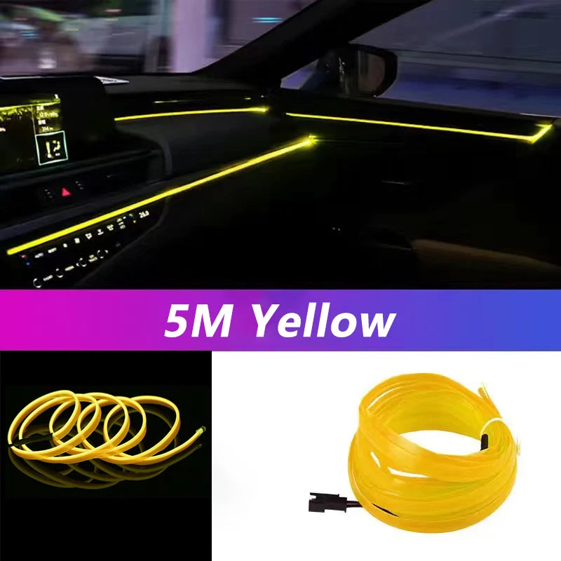 5M Car Interior Led Strip Light Neon EL Wiring Decorative Lamp For Auto DIY Flexible Ambient Light USB Party Atmosphere Diode Beauty World Shop