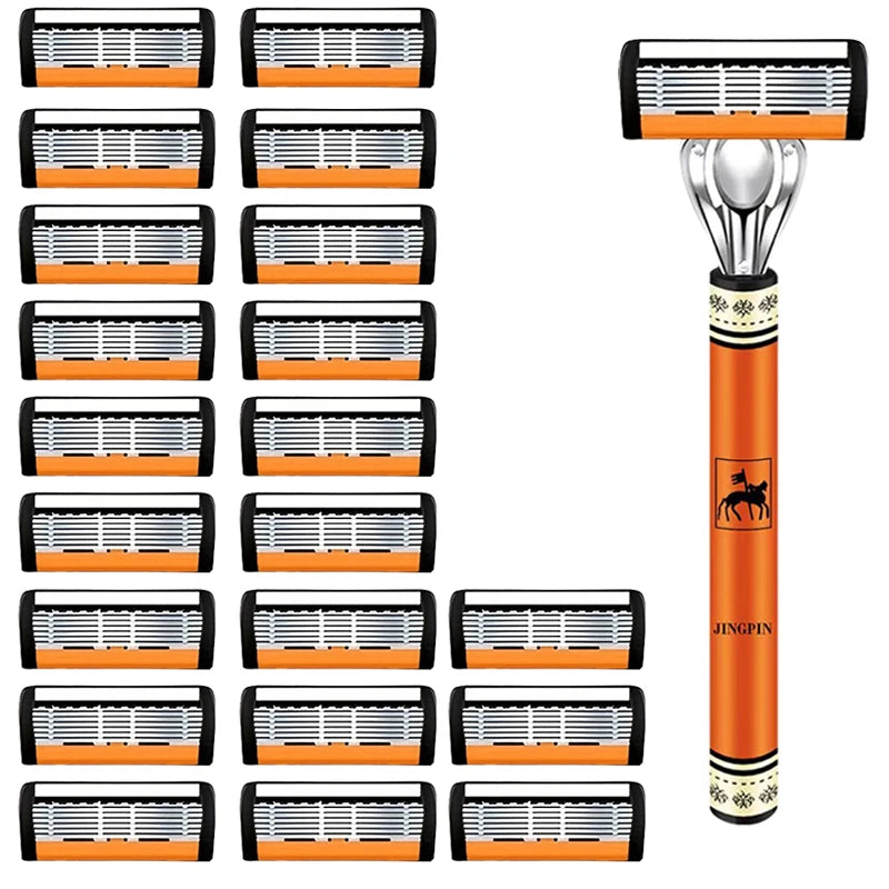 6-Layers Safety Razor Set High Quality Men Razor Sharp Stainless Steel Shaving Changeable Shaver Head Blade ﻿ Beauty World Shop