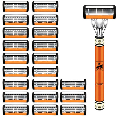 6-Layers Safety Razor Set High Quality Men Razor Sharp Stainless Steel Shaving Changeable Shaver Head Blade ﻿ Beauty World Shop