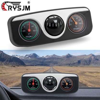 Car Ornaments Decoration 3 in 1 Guide Ball Compass For Auto Boat Vehicles Thermometer Compass Hygrometer Interior Accessories Beauty World Shop