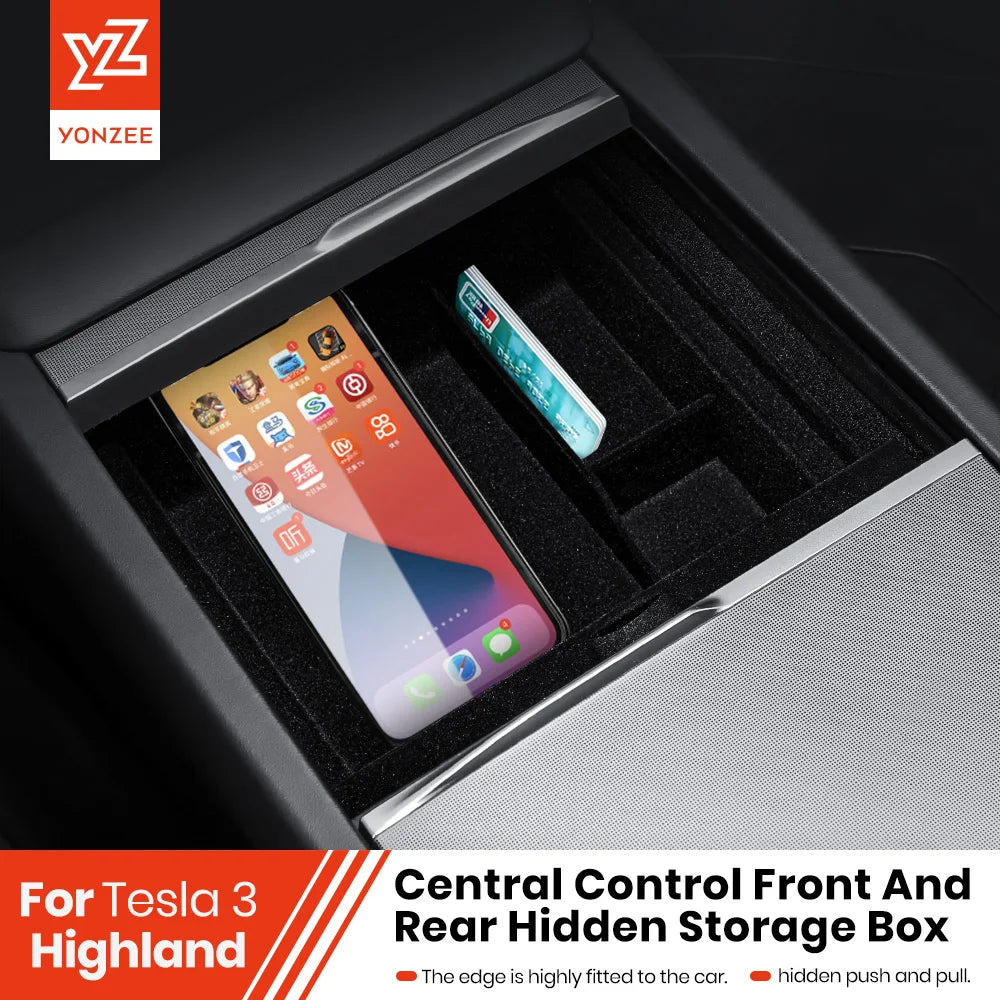 YZ For Tesla Highland Model 3 Y Juniper Center Armrest Hidden Box Holder Console Organizer Car Storage Box  Accessories Beauty World Shop