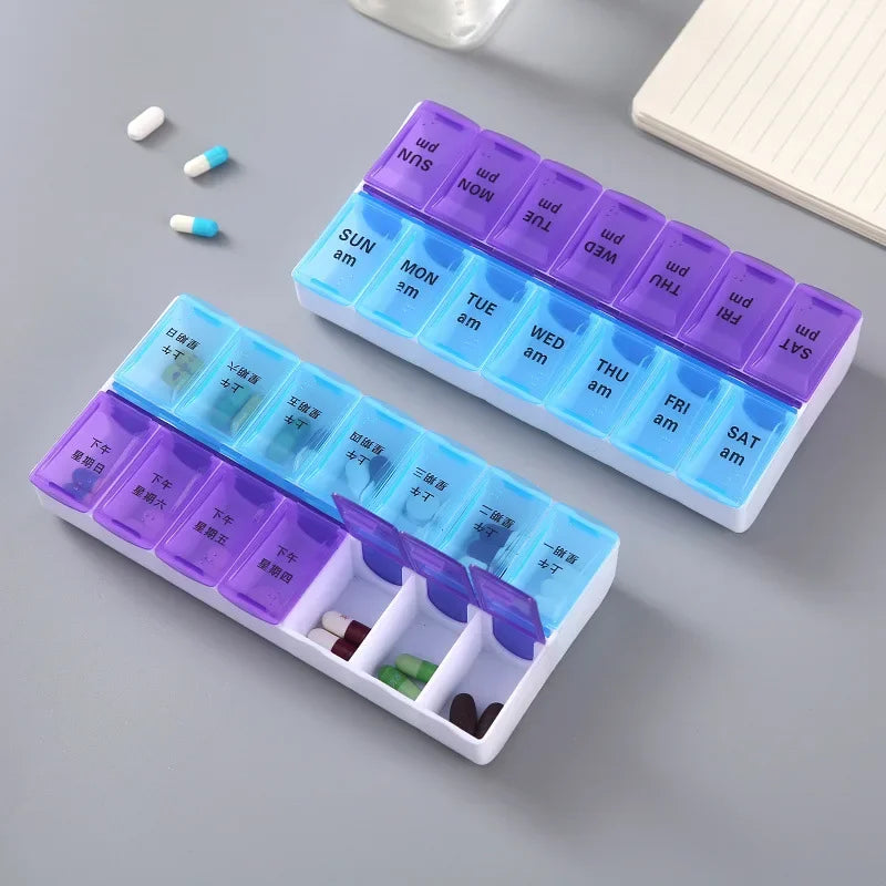 JUSTLANG Weekly 14 Grids 7 Days Pill Box Portable Travel  Cases Organizer Pill Container Storage Tablets Vitamin Medicine Beauty World Shop