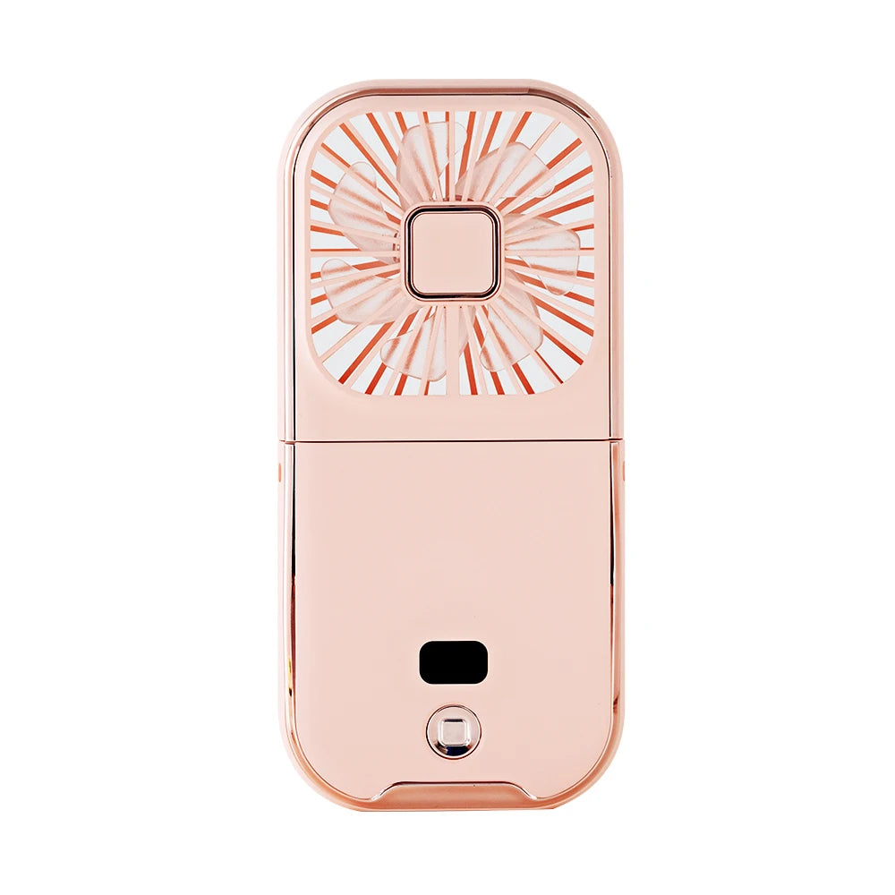 Folding Mini Cooling Air Fan Mobile Phone Holder Power Bank 3000mAh USB Rechargeable Cooling Handheld Desktop Fan with Lanyard