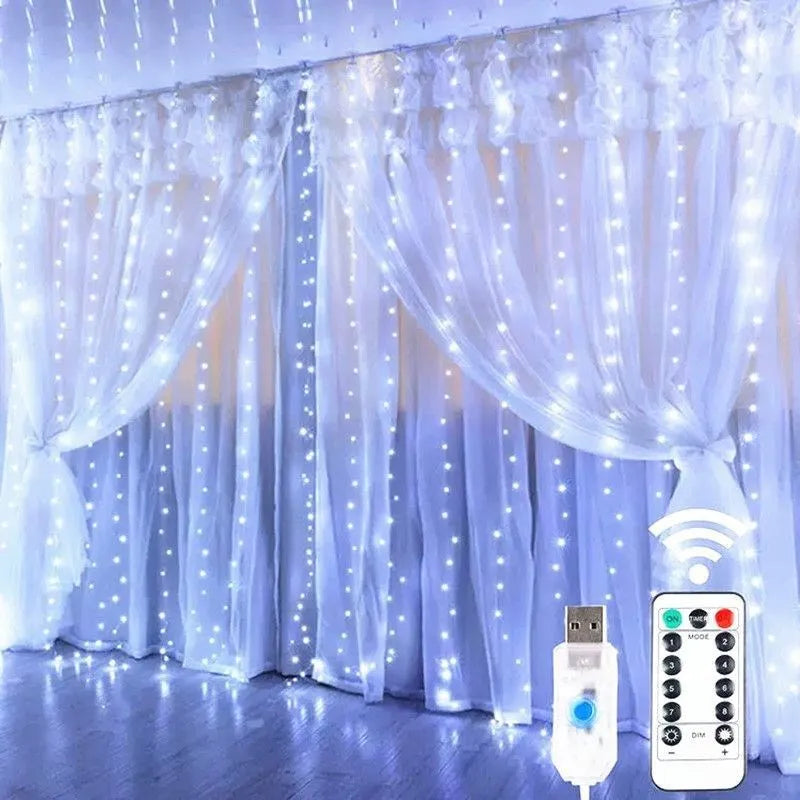 Christmas Lights LED Fairy String Curtain Lights 8 Mode Remote USB Festoon Christmas Decor For Home Holiday New Year Lamp Beauty Fashion