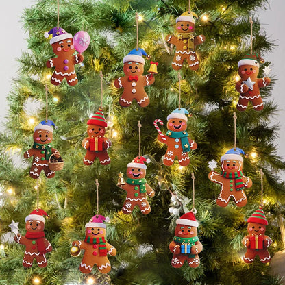 12/24pcs Christmas Gingerbread Man Ornaments Xmas Tree Wooden Hanging Pendants 2026 New Year Party Home Decoration Kids DIY GIft Beauty World Shop