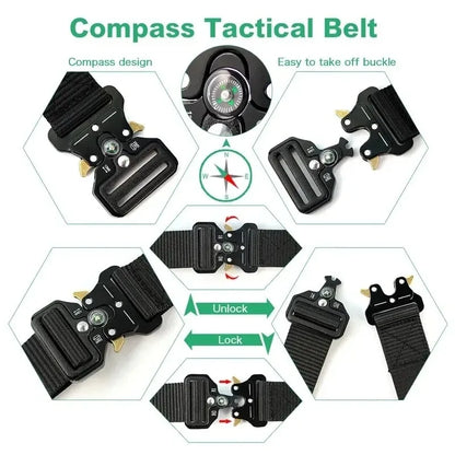 Compass Multi-Function Outdoor Tactical Belt for Men and Women Durable Quick-Dry Canvas Nylon Webbing Hiking Camping Sport Gear Beauty Fashion