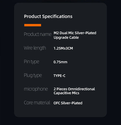  KZ M2 Dual Silver-Plated Upgrade Cable , High-definition With Dual Mic USB Type-C Earphone Upgrade Cable