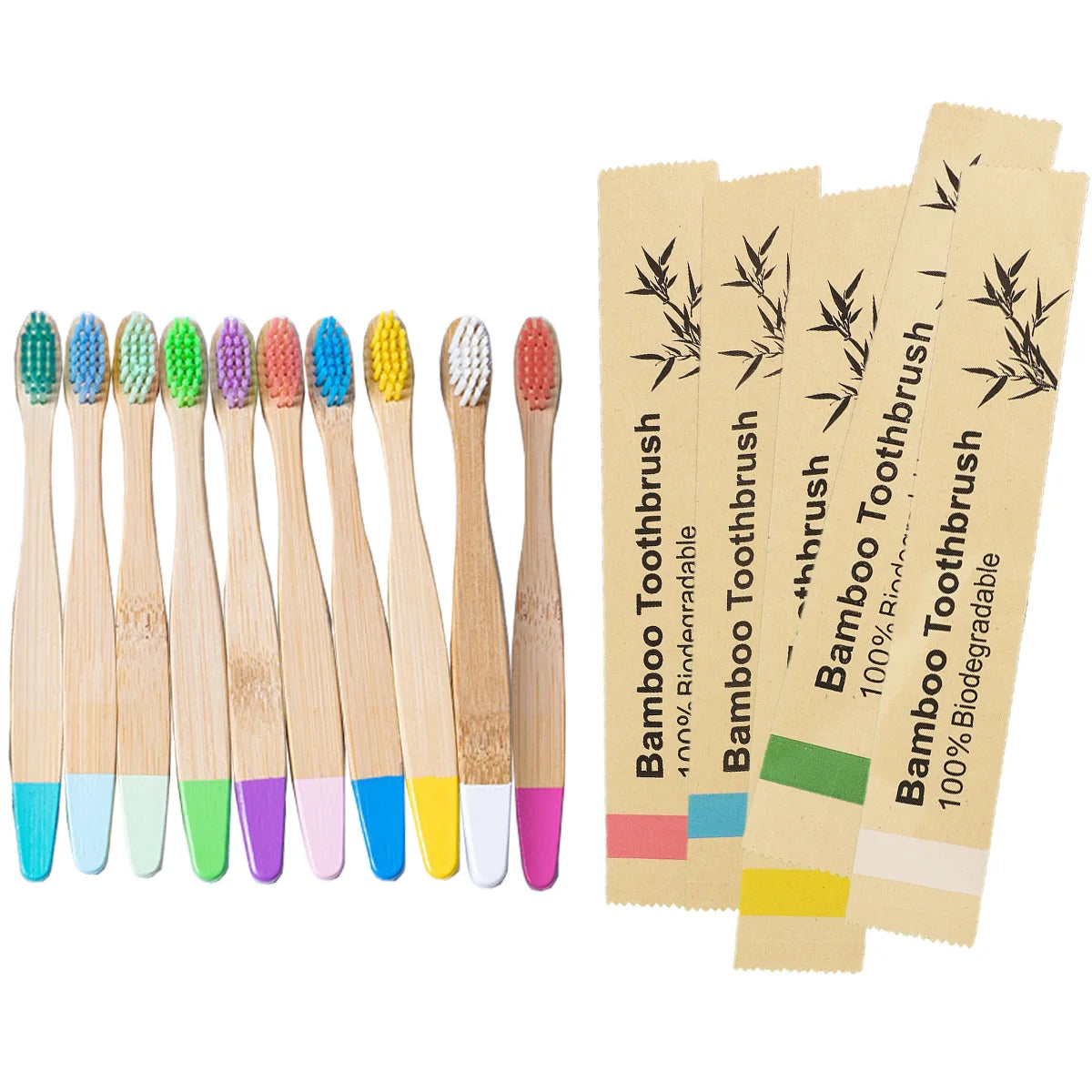 10/20/50/100/150Pcs Children's Bamboo Toothbrush Soft Fiber Bristles Biodegradable Environmentally Friendly Children's Toothbrus Beauty World Shop
