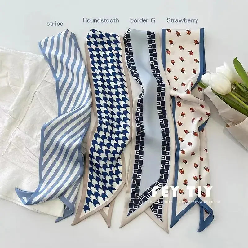 Set Series Silk Satin Scarf Women Cloth Hair Bands Headdress Accessories Lady Scarves Ribbon Neck Ties for Bag Handle/4pcs Beauty World Shop