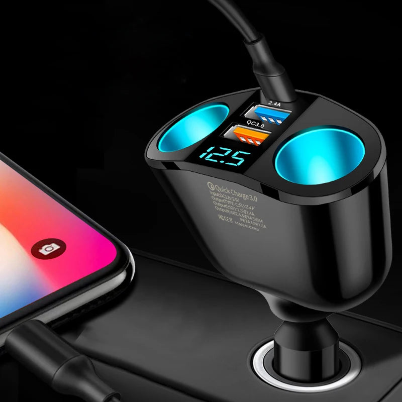 Multiple Devices Can Be Charged at the Same Time with Digital Display Car Charg Dual-port Car Charger Adapter Beauty World Shop