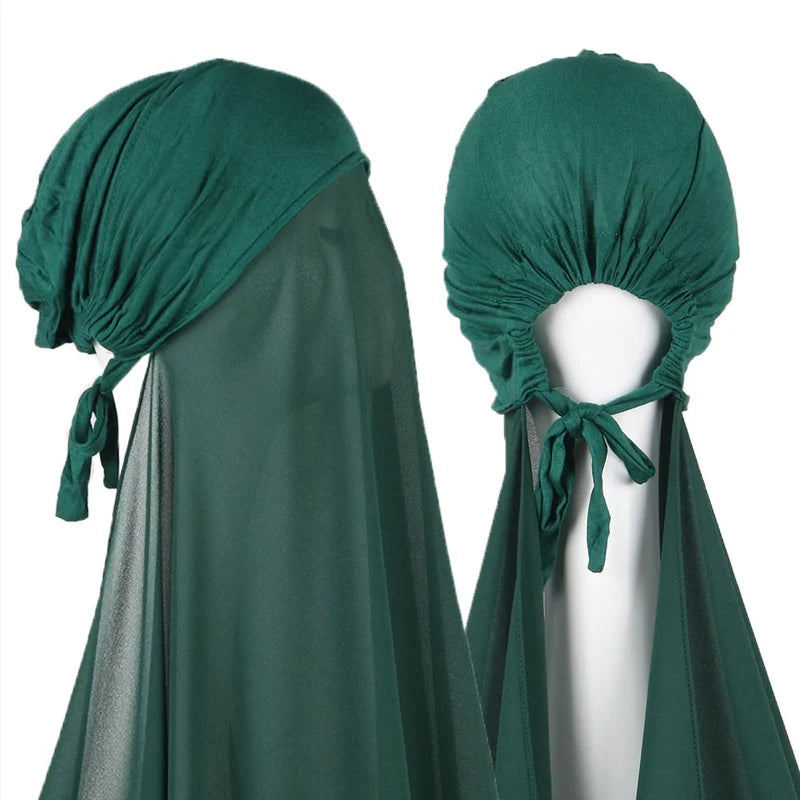Muslim Instant Hijab Women Bonnet with Chiffon Shawl Head Scarf Cap Inner Headband Stretch Hijab Cover Headwrap Turbante Beauty World Shop