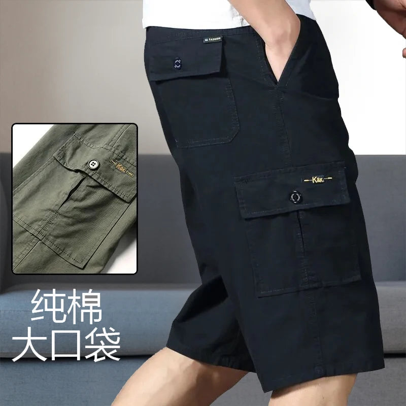 Mens Cargo Shorts Knee Pants Zipper Pocket Summer Cotton Shorts Climbing Jogger Elastic Waist Sports Wear Beauty World Shop