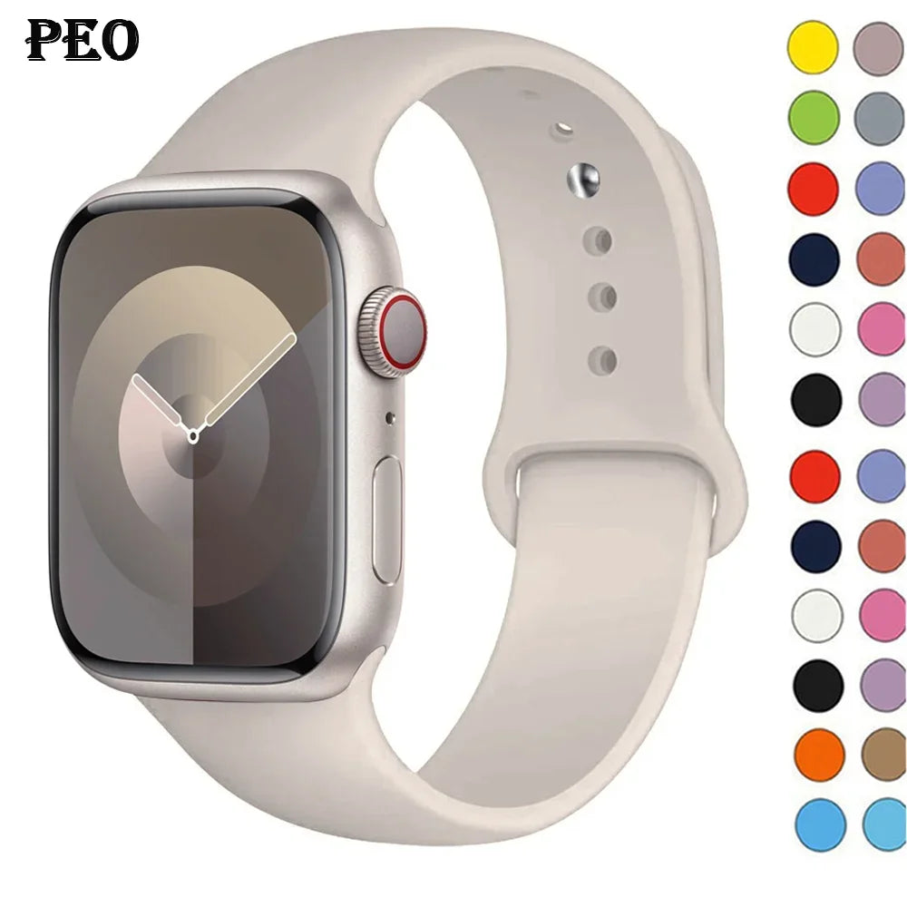 Silicone Band For Apple Watch strap 44mm 45mm 40mm 41mm 42-38mm 45 mm sport bracelet iwatch series 8 7 6 5 4 3 SE 9 Ultra 2 49mm Beauty World Shop