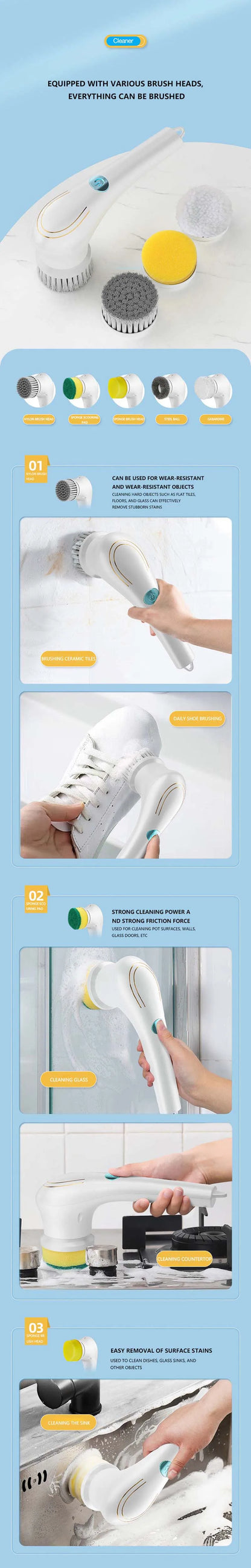 Usb Rechargeable Kitchen Dishwashing Brush Sink Cleaner Bathroom Bathtub Clean Brush Spin Scrubber Electric Cleaning Brush Beauty World Shop