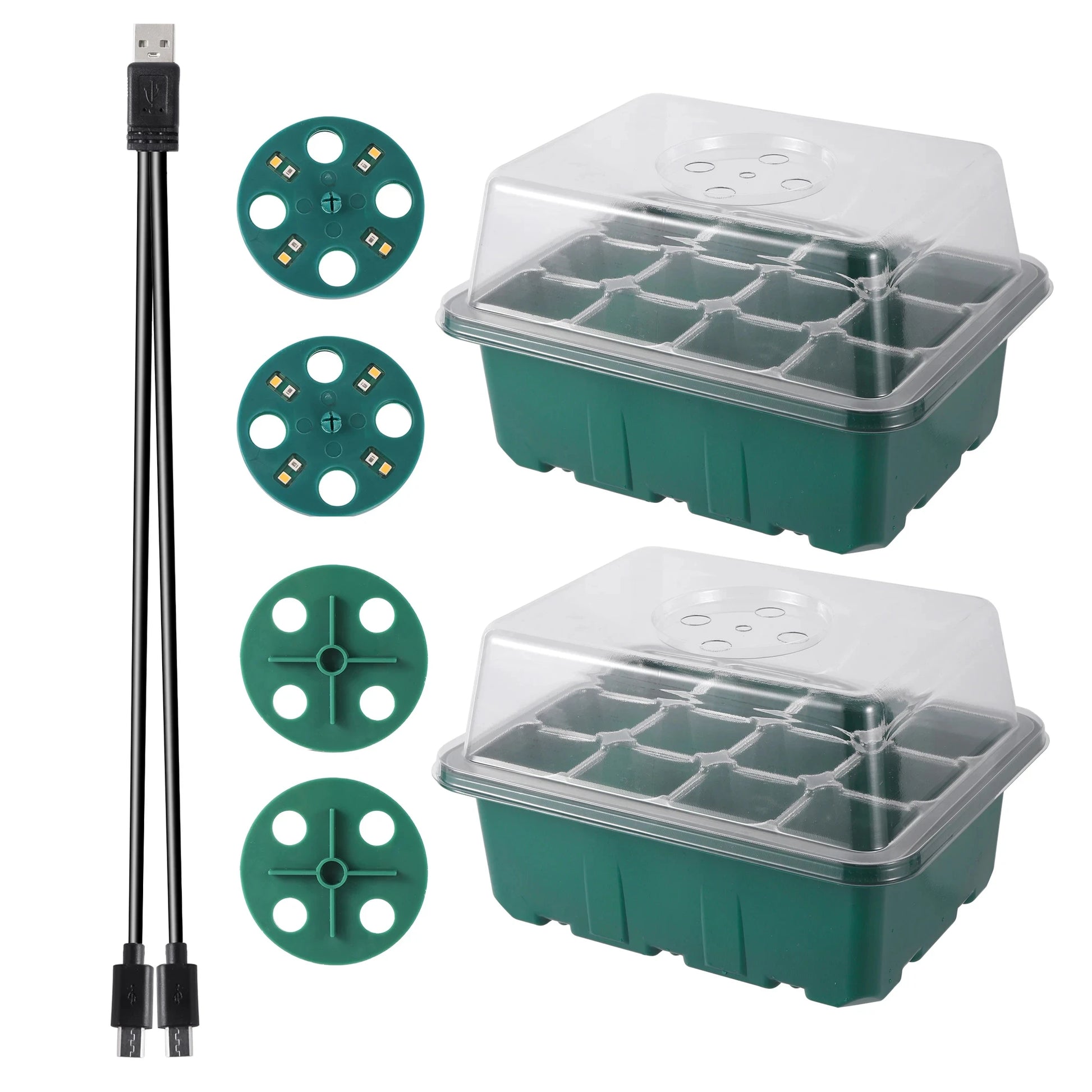 Seed Starter Tray Box With LED Grow Light Nursery Pot Seedling Germination Planter Adjustable Ventilation Humidity 6/12/13 Cell Beauty World Shop